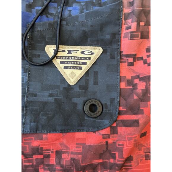Columbia PFG Board Shorts 36 Swim Trunks Digital Camo Print Red White Blue USA - Picture 6 of 13